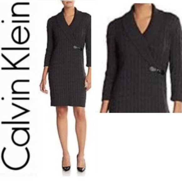 CALVIN Klein Grey Cable-knit Sweater Dress - Picture 1 of 14